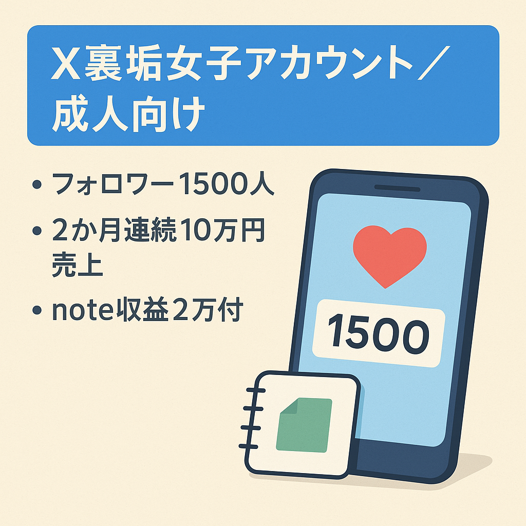 【X(旧Twitter) 裏垢女子アカウント】SNS総フォロワー1500人　2ヶ月連続売上10万円以上　アダルトアカウント】