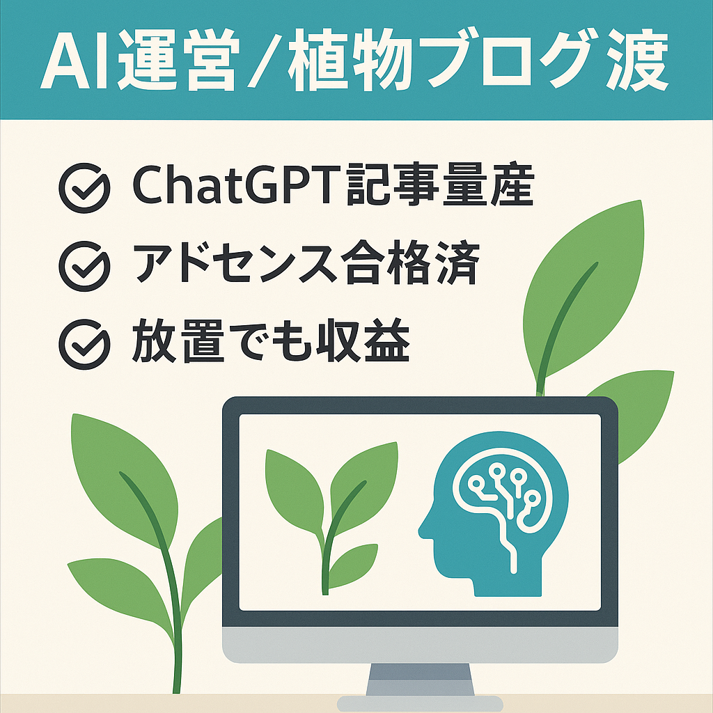 【AI運営＆アドセンス審査合格】SEO集客のみの植物関連ブログ！4ヵ月放置していても収益発生中！【1記事15分～30分ほどで完成するAIプロンプトも譲渡】