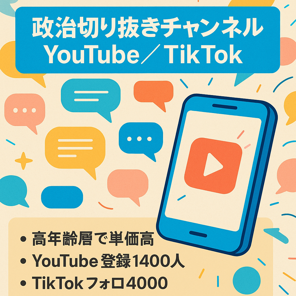 【Youtube・tik tok総フォロワー数5,500人超え】政治系Youtube切り抜きチャンネル＋tik tok