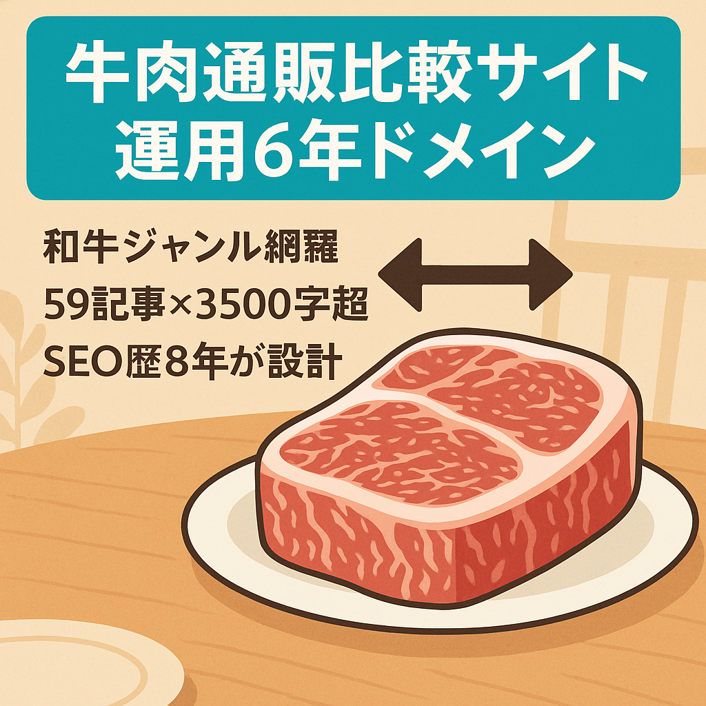 【SEO特化型】和牛の牛肉通販の比較サイト・指名掛け合わせで多く上位表示【ドメイン運用6年】