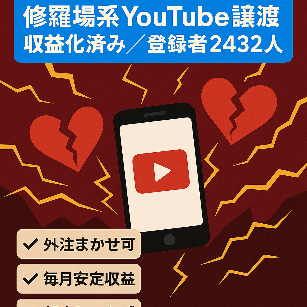 【収益化済み/登録者2,432人】顔出し不要の修羅場系YouTubeアカウント譲渡！（価格交渉歓迎！）