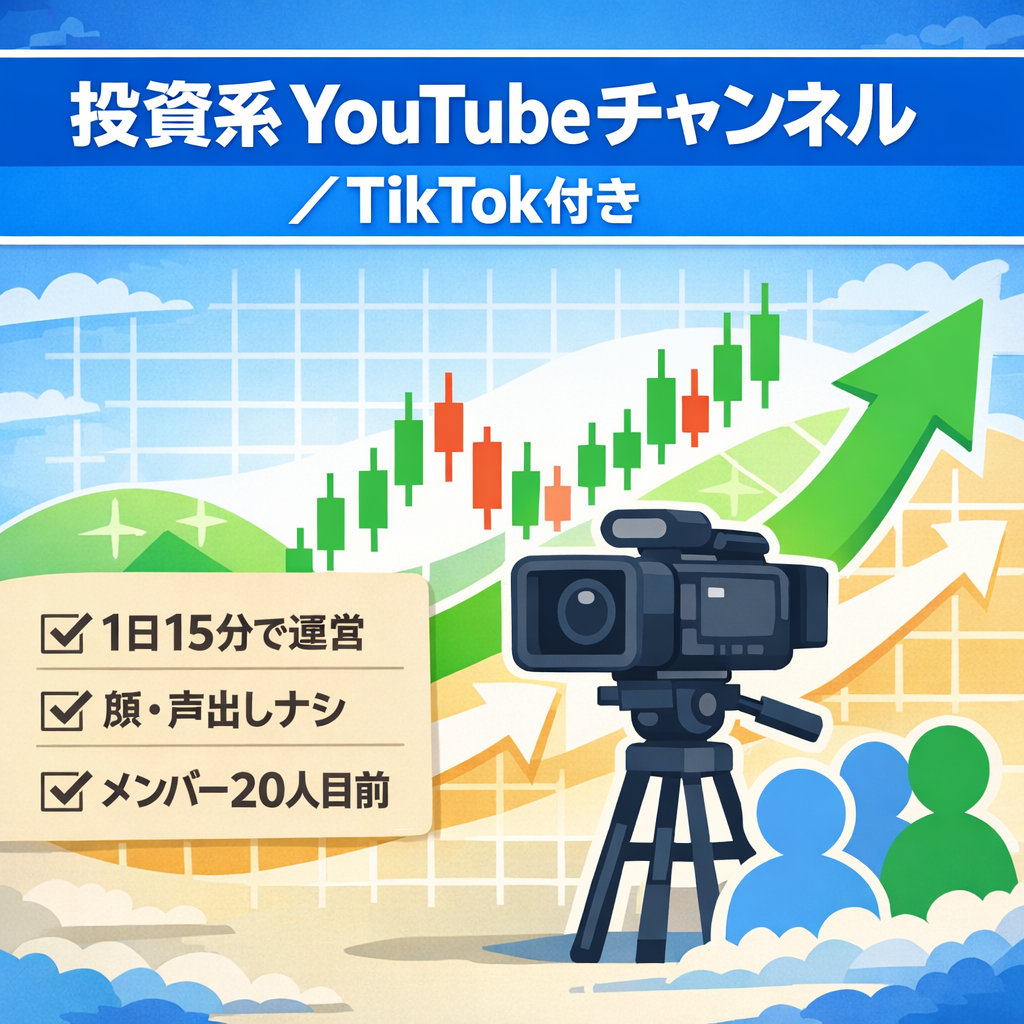 【1日15分/顔・声出しナシ】登録者4000人（メンバーシップ20人）目前の投資系YouTubeチャンネル!FX経験者なら一人で運営可能。※TikTokアカウント（2.5kフォロワー）も付与