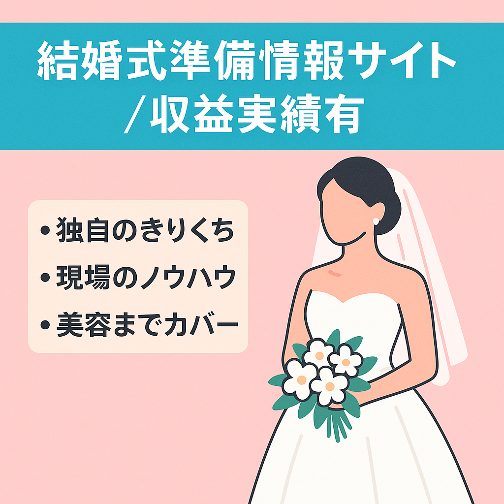 【値下げ】結婚式準備のための情報サイト：アフィリエイト収益実績有のポータル系メディア