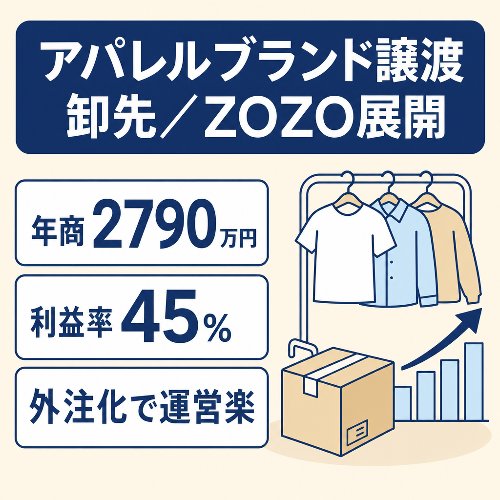 【売上約2,790万円・利益約1,270万円・利益率約45%】D2Cアパレルブランドの譲渡 -[卸先/ZOZO展開あり]-