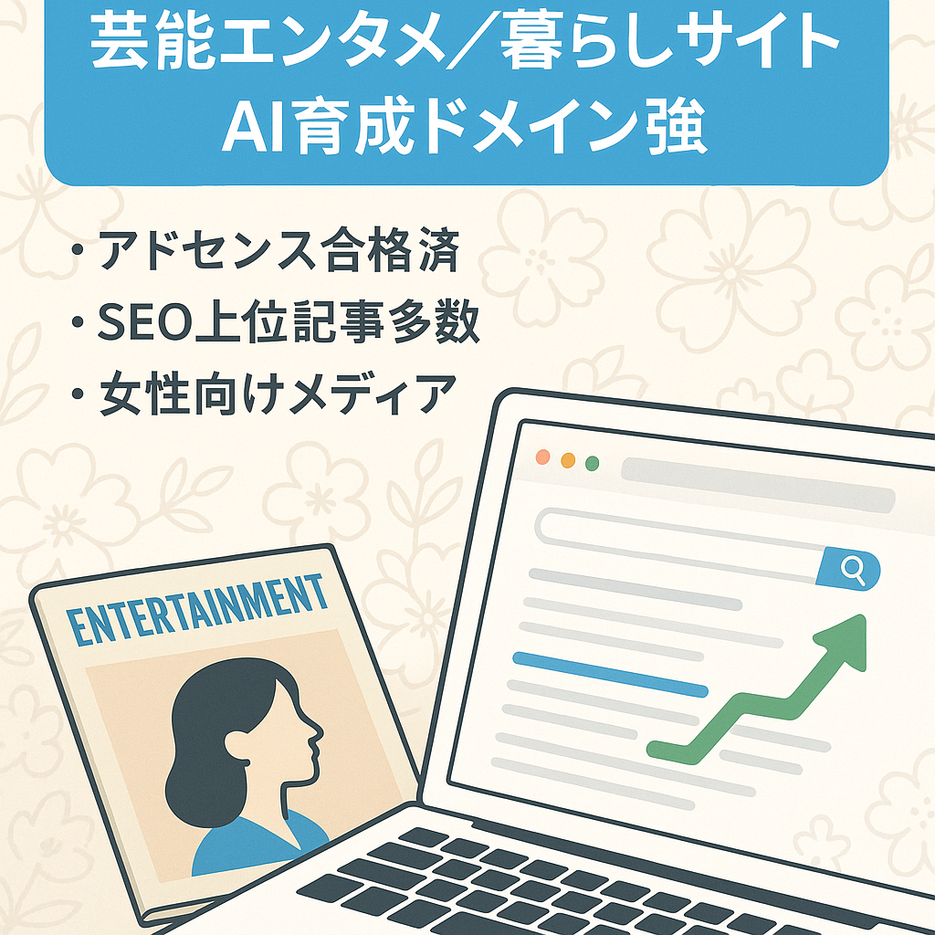 【ドメイン強】芸能エンタメ・暮らしジャンルでSEO上位表示多数！AIで効率的に育成した新規メディア【豪華3大特典付き】