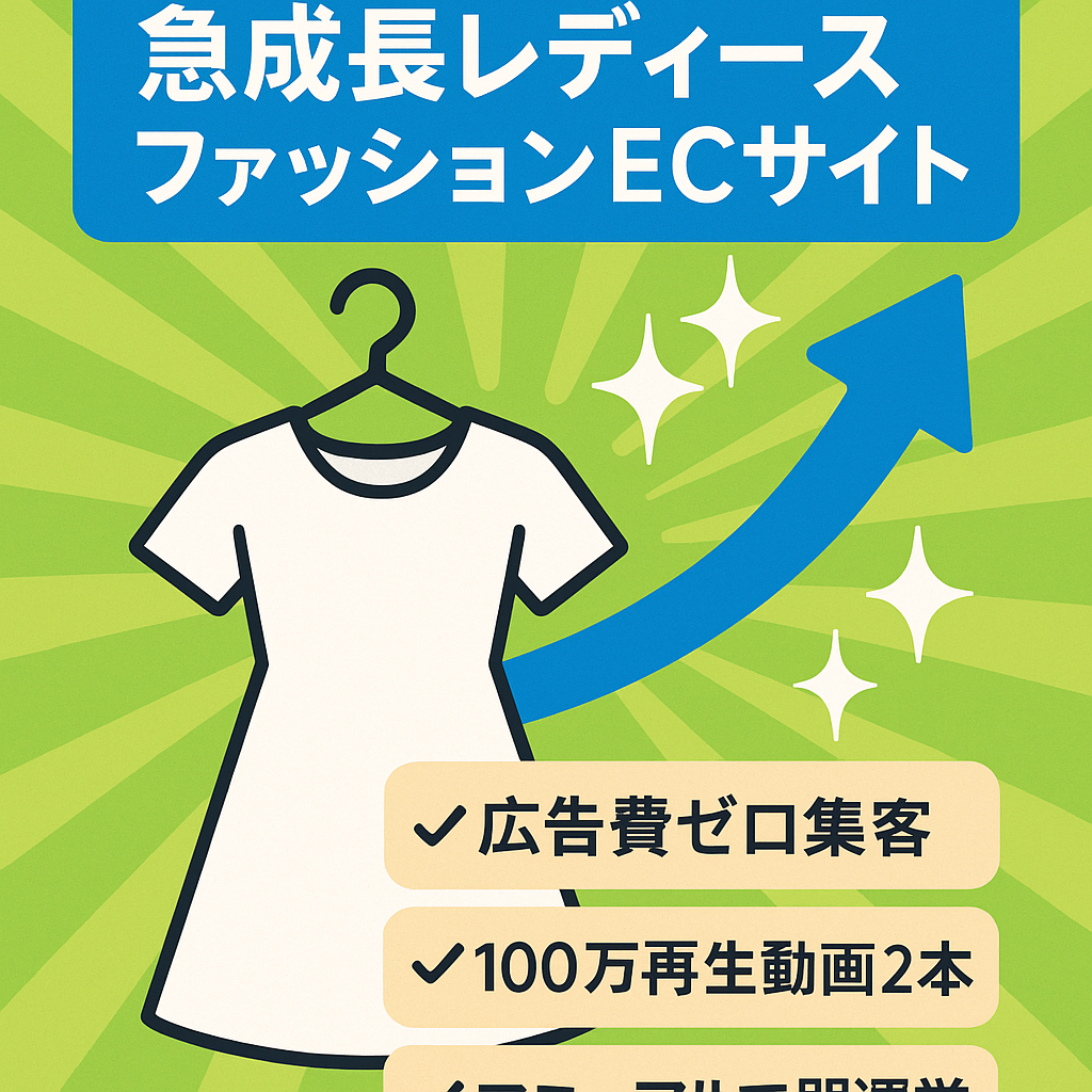 【右肩上がり急成長中】レディースファッションECサイト(shopify) 初心者でもすぐに運営可能、ミリオン再生超えのバズりアイテムあり