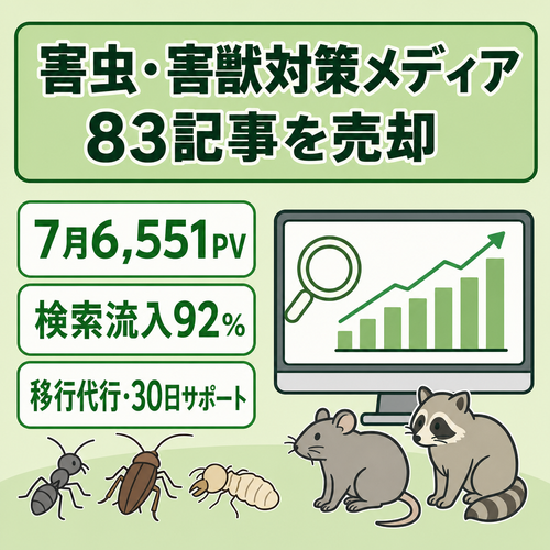 【83記事・2026年7月6,551PV】自然検索92％の害虫・害獣対策メディア