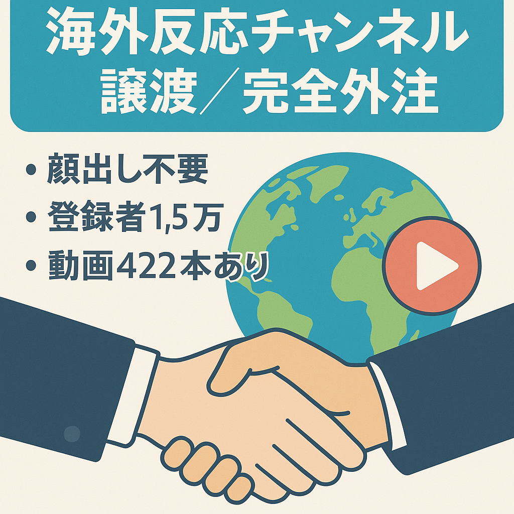 【完全外注化済み】登録者15000人の【顔出し不要】【非属人】海外の反応チャンネル譲渡 【スタッフ引継ぎ可】【スピード重視】【値段交渉歓迎】