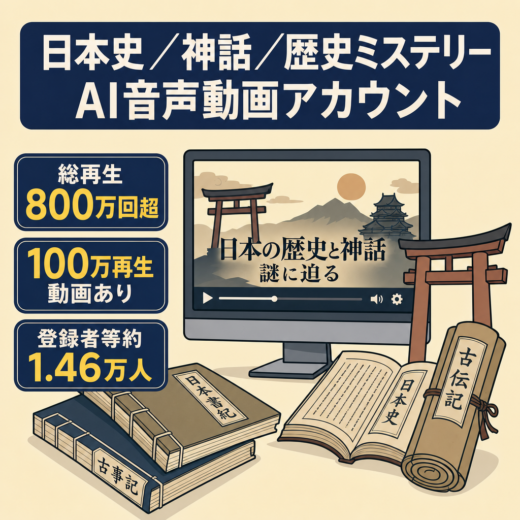 【非属人AI音声運営】総フォロワー14000↑日本史・神話・歴史ミステリー系ゆっくり解説アカウントYouTube・Instagram・TikTokまとめ売り