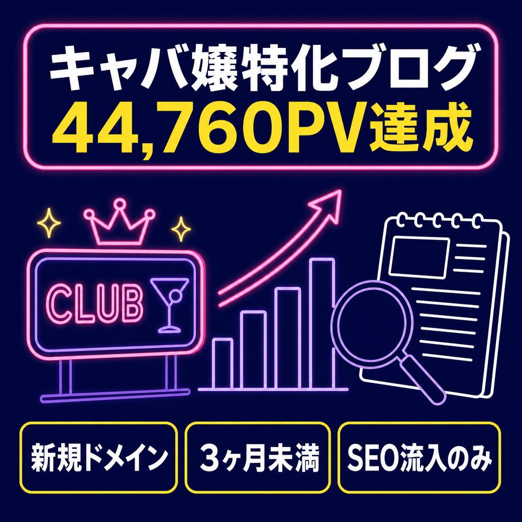 【新規ドメイン開設3ヶ月未満で44,760PV】LAST CALL・人気キャバ嬢プチ特化ブログ｜SEO流入のみ