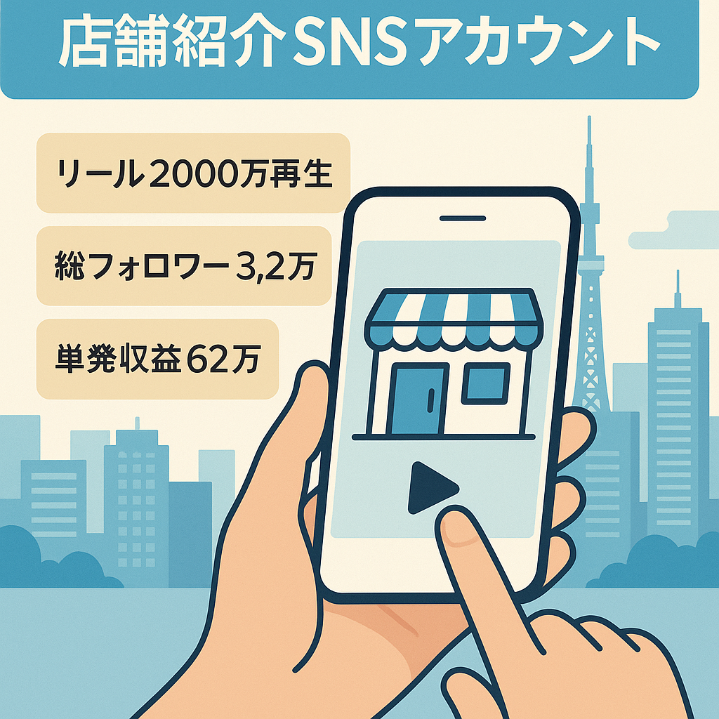 総再生回数2000万再生！東京メインの店舗紹介アカウント【合計3.2万フォロワー(Instagram・TikTok)】最大収益単発62万(成果報酬型)