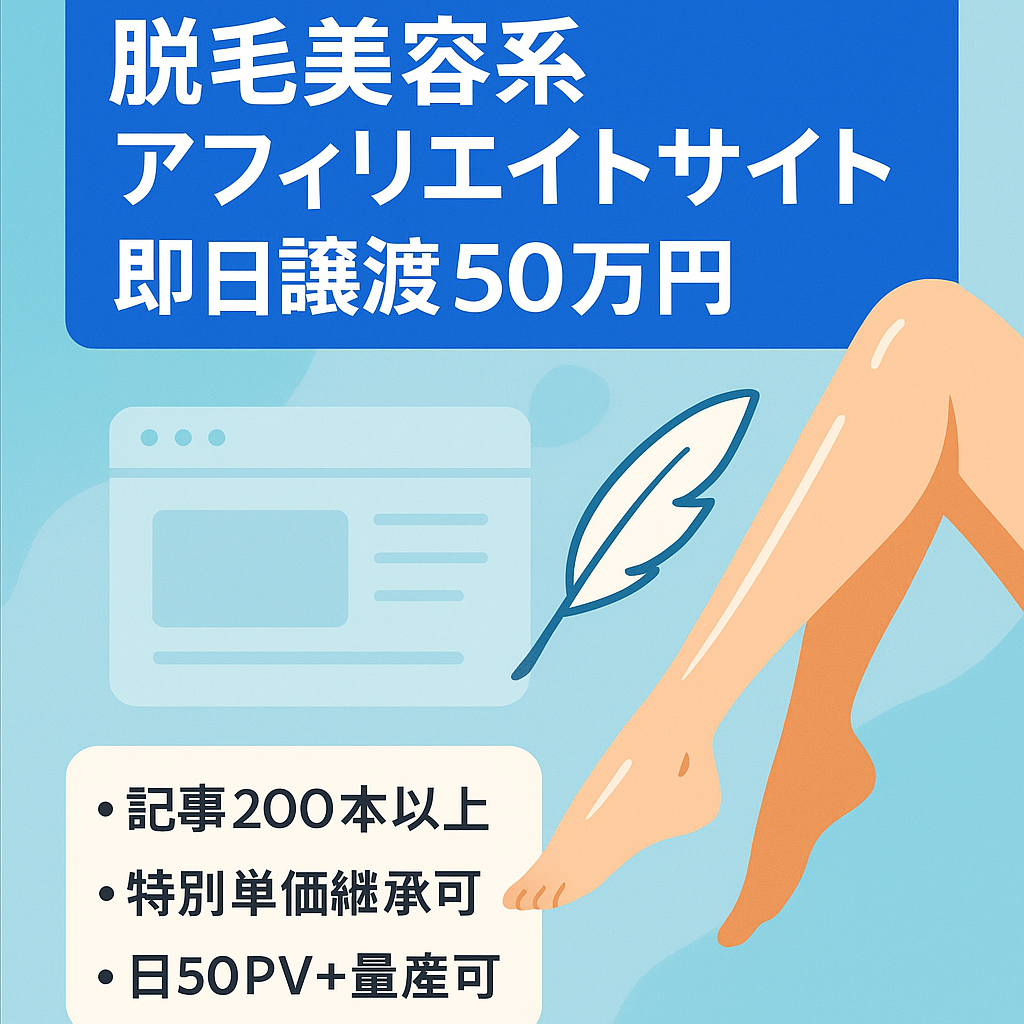 【アフィリエイトサイト / 脱毛・美容系】50万円で即日譲渡します。