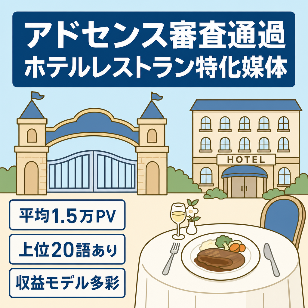 【アドセンス審査通過済み】「ディズニーホテル関連KW」で検索上位複数！（20以上）ホテルレストラン特化型メディア