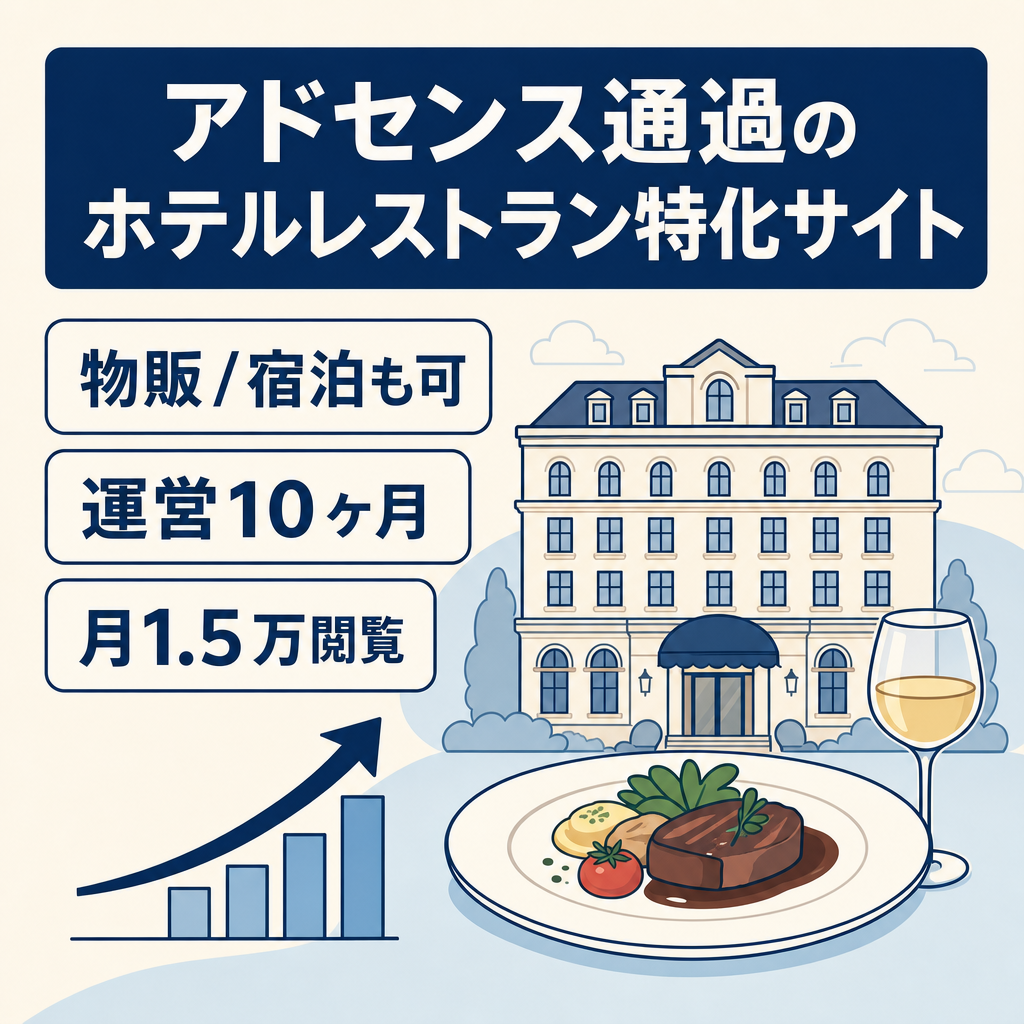 【アドセンス審査通過済み】ラグジュアリーホテルやディズニーホテル関連KWで上位表示多数！ホテルレストラン特化型メディア