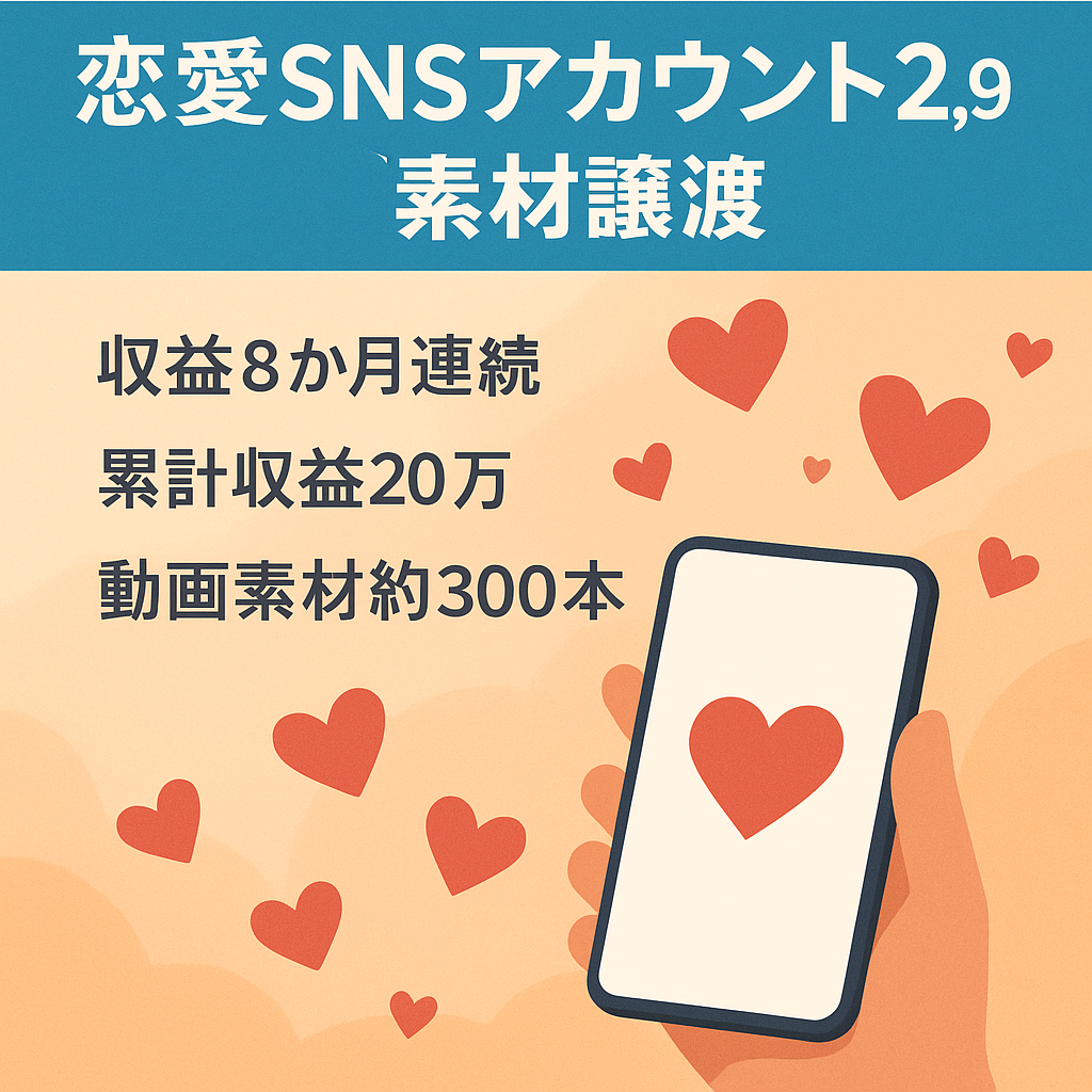 【SNSフォロワー 総合計2.9万】 収益8か月連続発生中 顔出しなし 恋愛系アカウント  動画素材全て譲渡