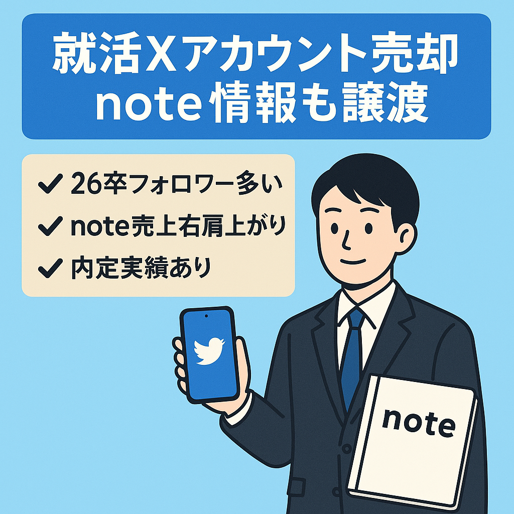 【早期売却希望】就活ジャンルXアカウント＿note情報も譲渡！　26卒や25卒の大手就活垢のフォロワー多数