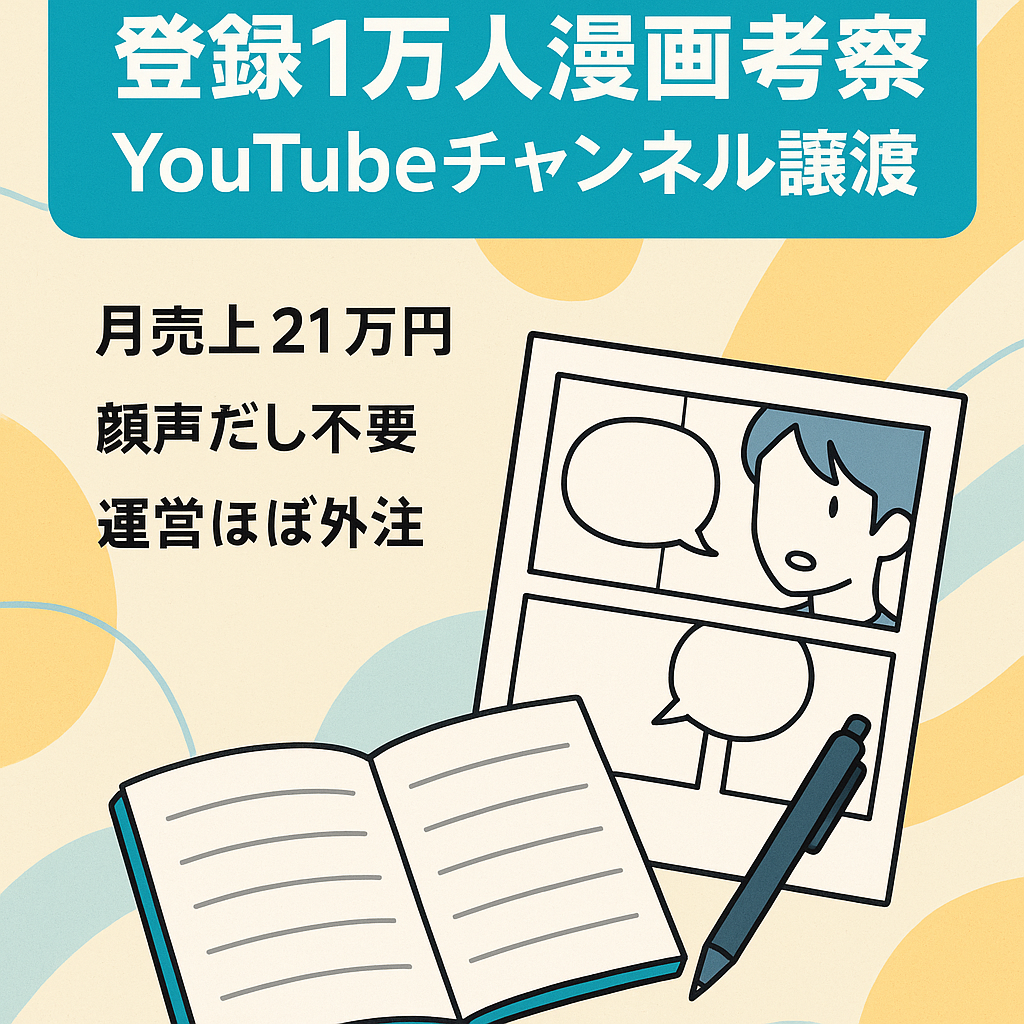 【月間売上21万円】登録者約1万人の漫画考察系YouTubeチャンネル譲渡