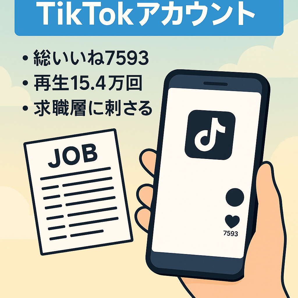 TikTokアカウント　転職系　バイト系　MAX再生回数15.4万再生　総いいね数7593