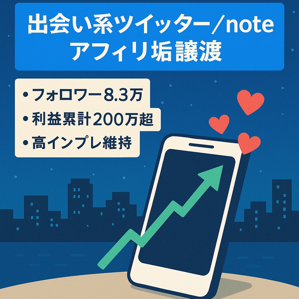 （Twitterフォロワー８万３０００人）出会い系アフィリエイト＋有料note販売アカウント譲渡