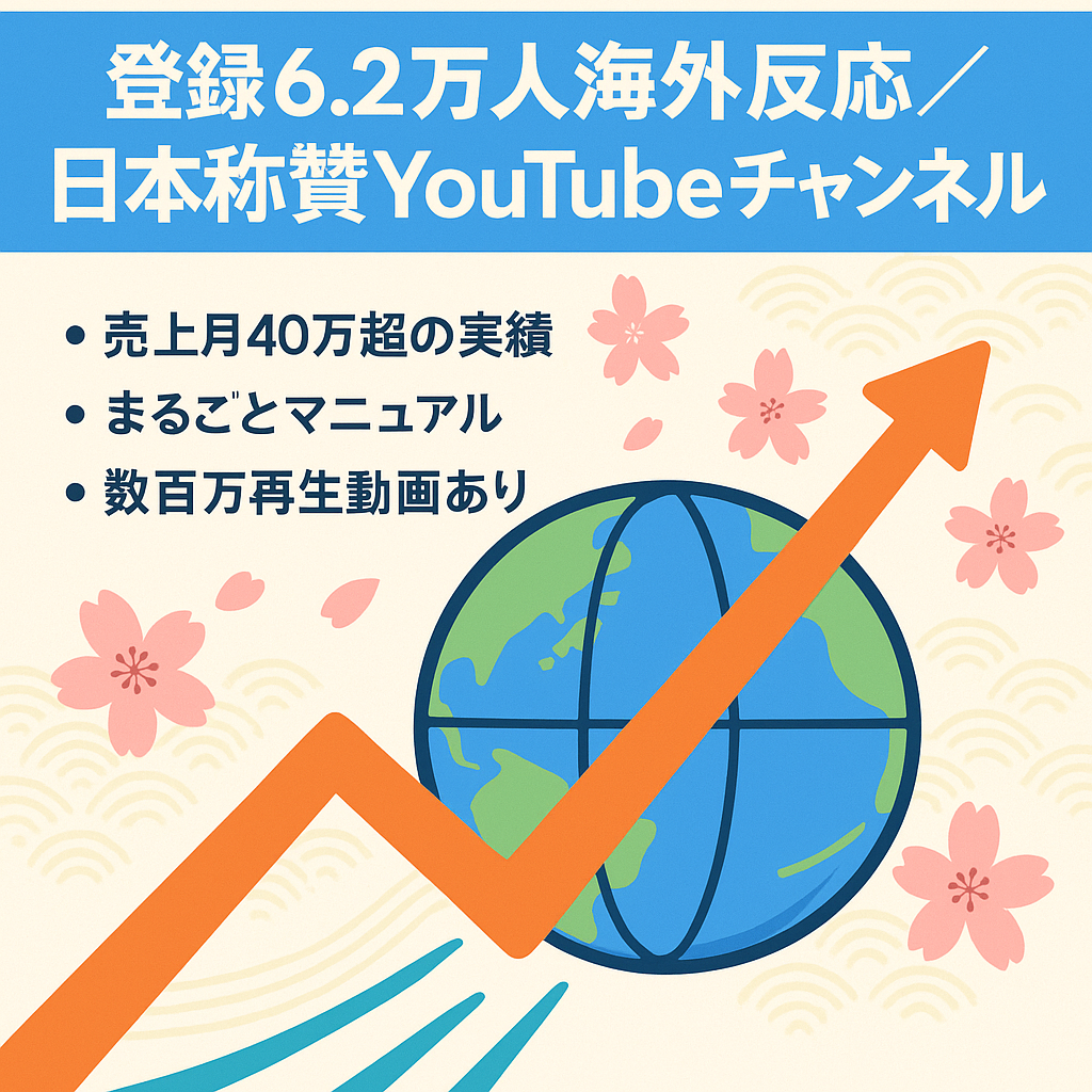 【最高売上月40万以上】登録者数6.2万人　トレンドの海外の反応・日本称賛系チャンネル【運営マニュアル完備】