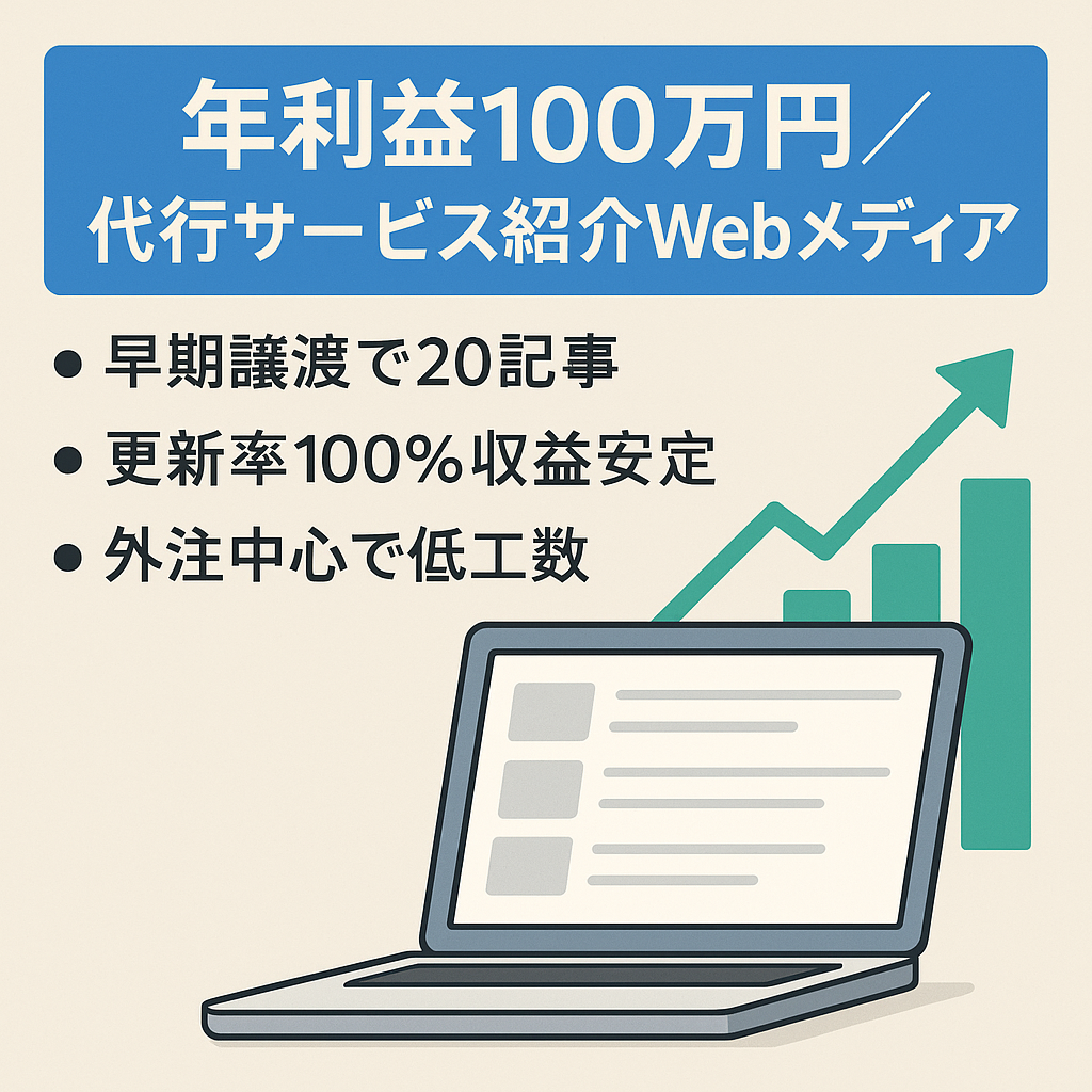 【年100万円の利益】【契約更新率100％】様々な代行サービスを紹介するWebメディア（ホワイトハットSEO）※数値は24年9月時点