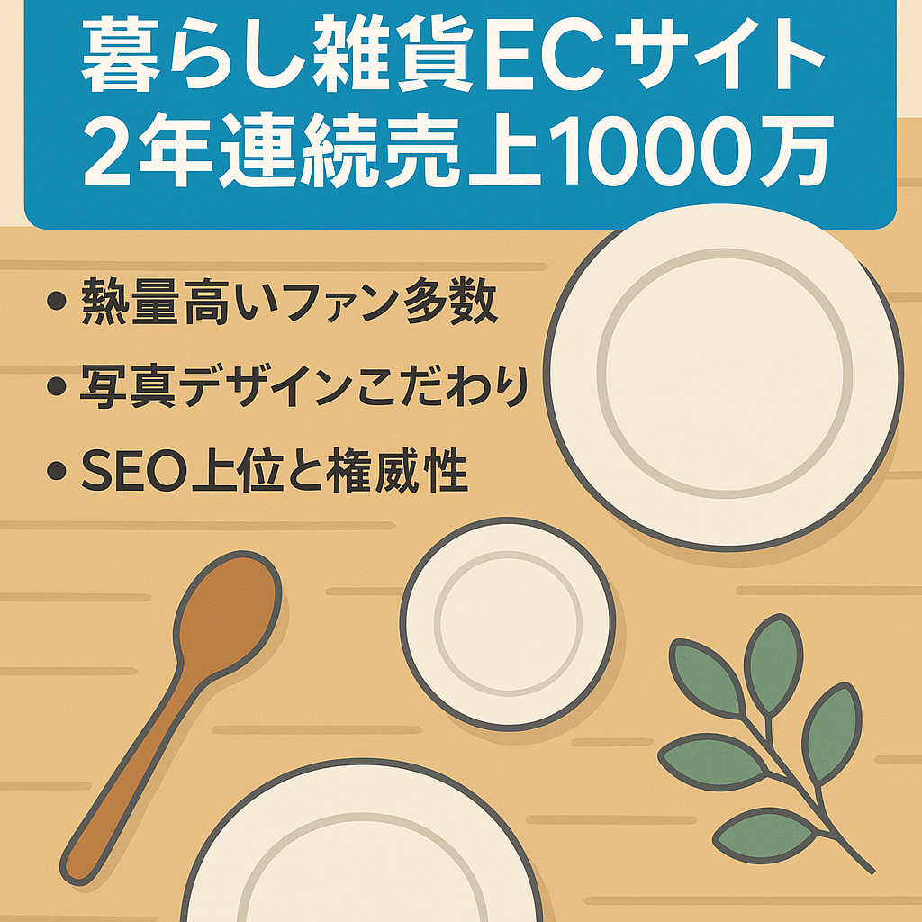 【2年連続売上1000万円】生活雑貨・うつわなど暮らし系ECサイト【Shopify・一人で運営も可能】