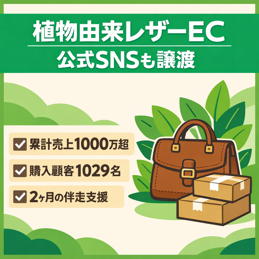 【支援付き／SNS総フォロワー3200人／既存顧客1000名】植物由来レザーブランドECサイト。公式Instagram・Xも譲渡対象