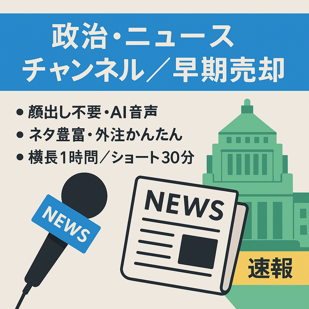 【早期売却希望】政治・ニュースに関するチャンネル(登録者27000人)