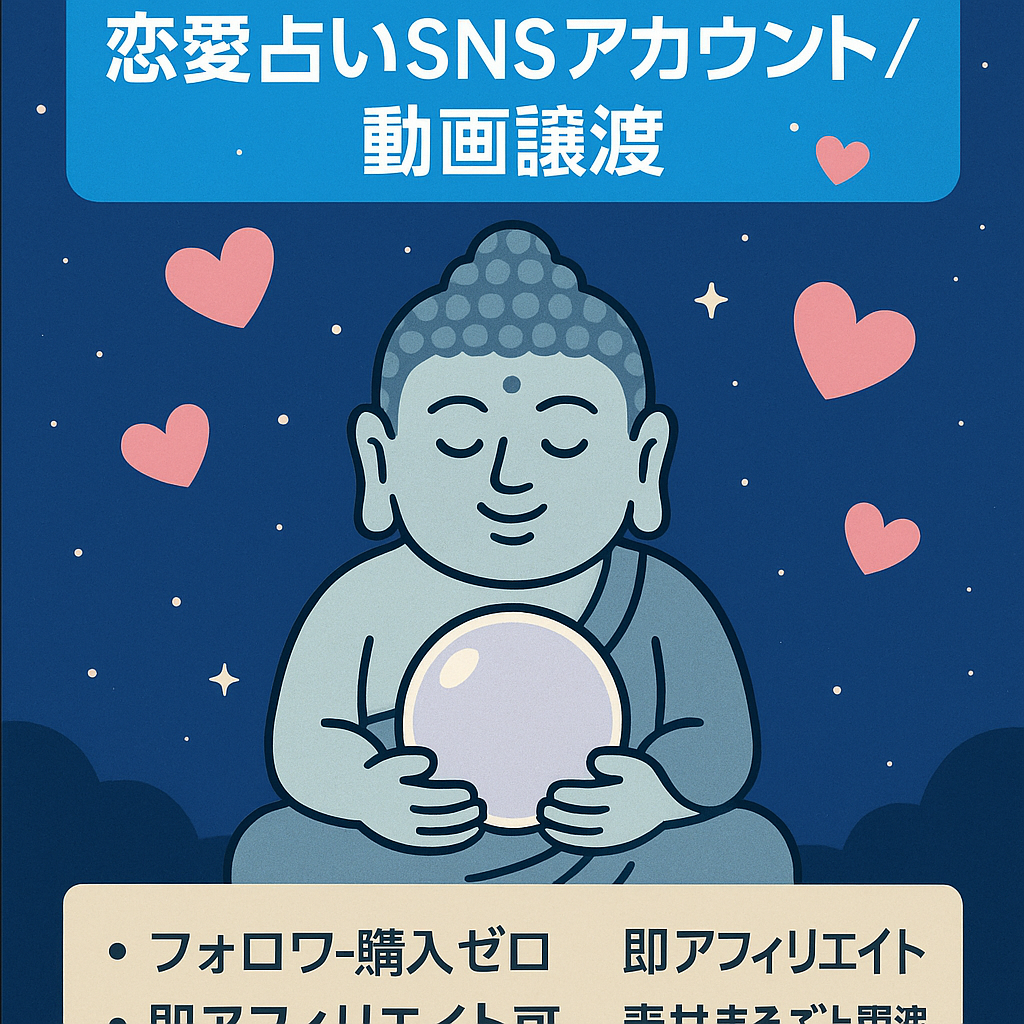 『占い大仏系・恋愛占い』【fw購入なし/即アフィリエイト可】使いまわし動画で9.4万回再生！使用した画像、動画はすべてお渡しします！