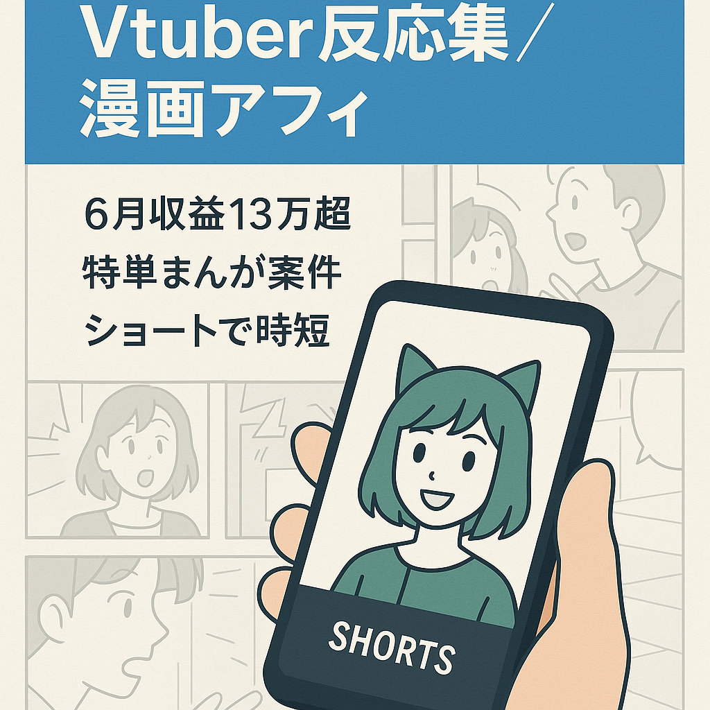 【最終値下げ】Vtuberの反応集(ショート×漫画アフィリエイト)【6月収益13万円超え、無投稿でも毎日1万再生キープ】