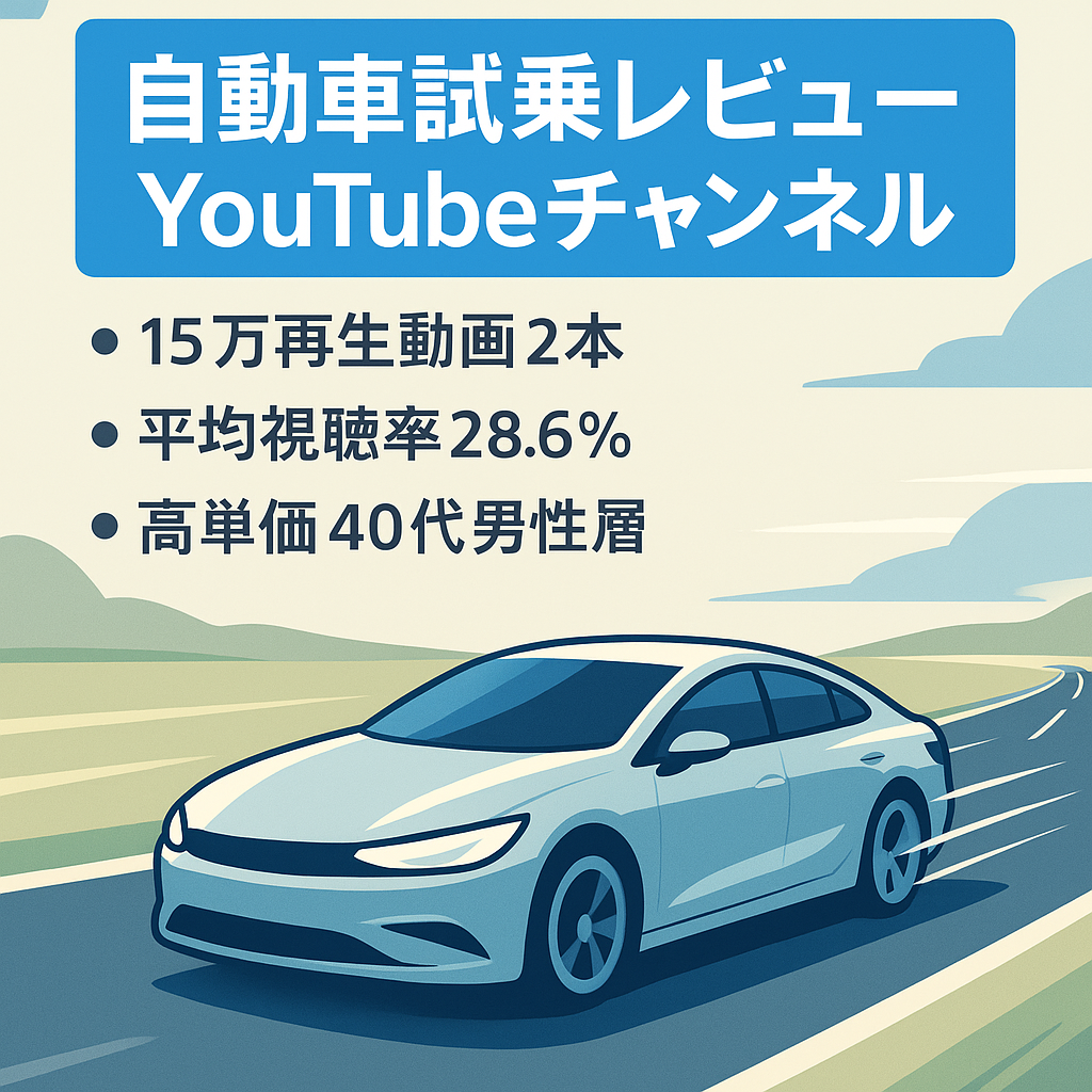 【40~60代男性がメイン視聴者層】自動車試乗レビューに特化したYouTubeチャンネル