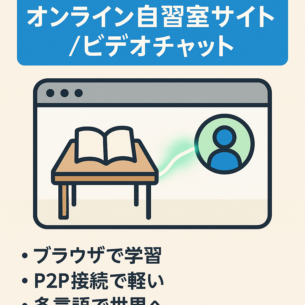 【ビデオチャット】オンライン自習室サービス。P2Pでの接続で、サーバー負担無し。