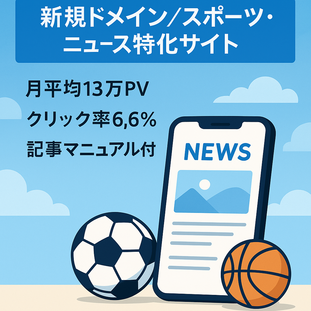 【半年の月平均アクセス数130,000PV・記事作成マニュアル付き】新規ドメインでクリーン運営【スポーツやニュースに特化したサイト】
