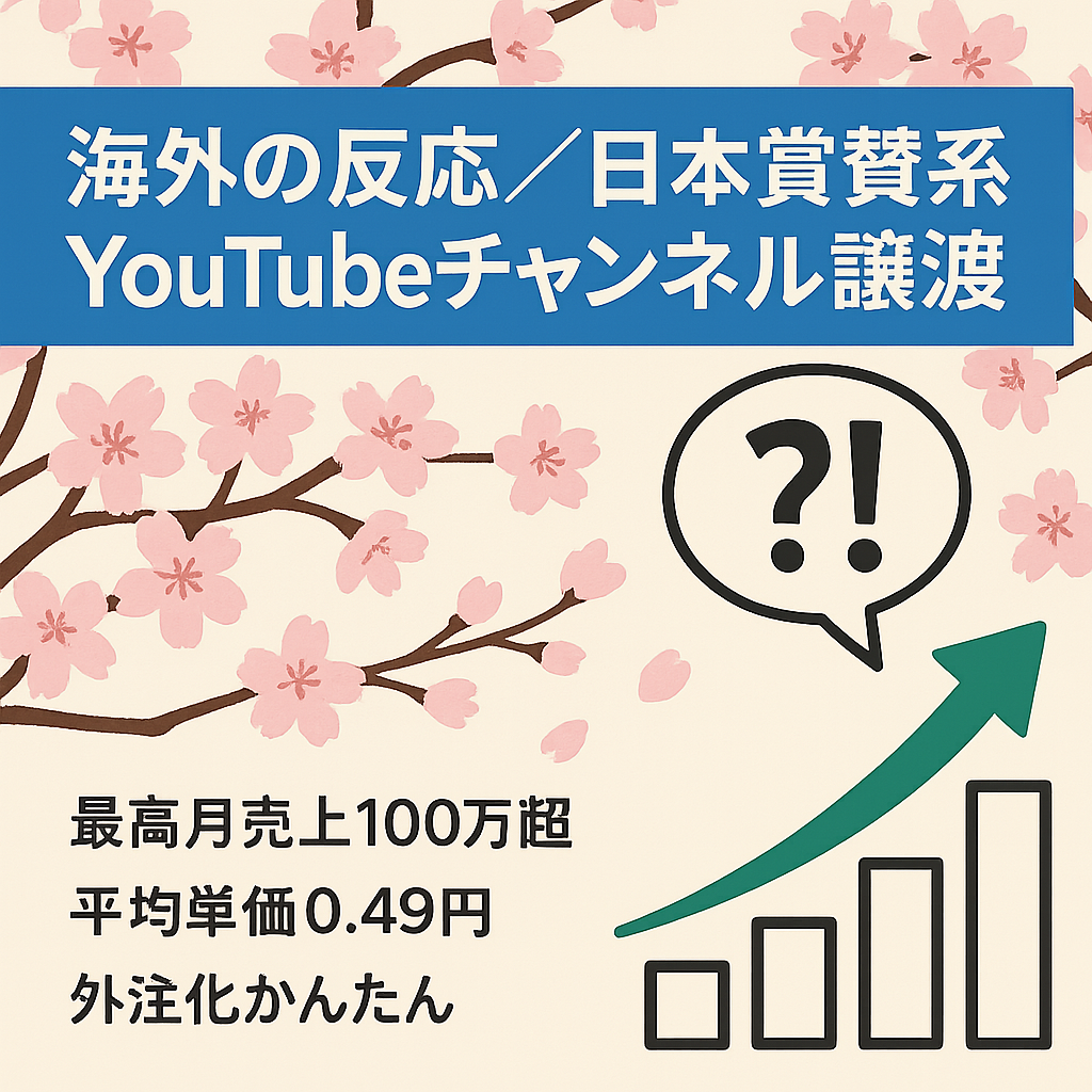 【最高売上100万/月超え】海外の反応・日本賞賛系YouTubeチャンネル【平均再生単価0.49円・マニュアル完備】