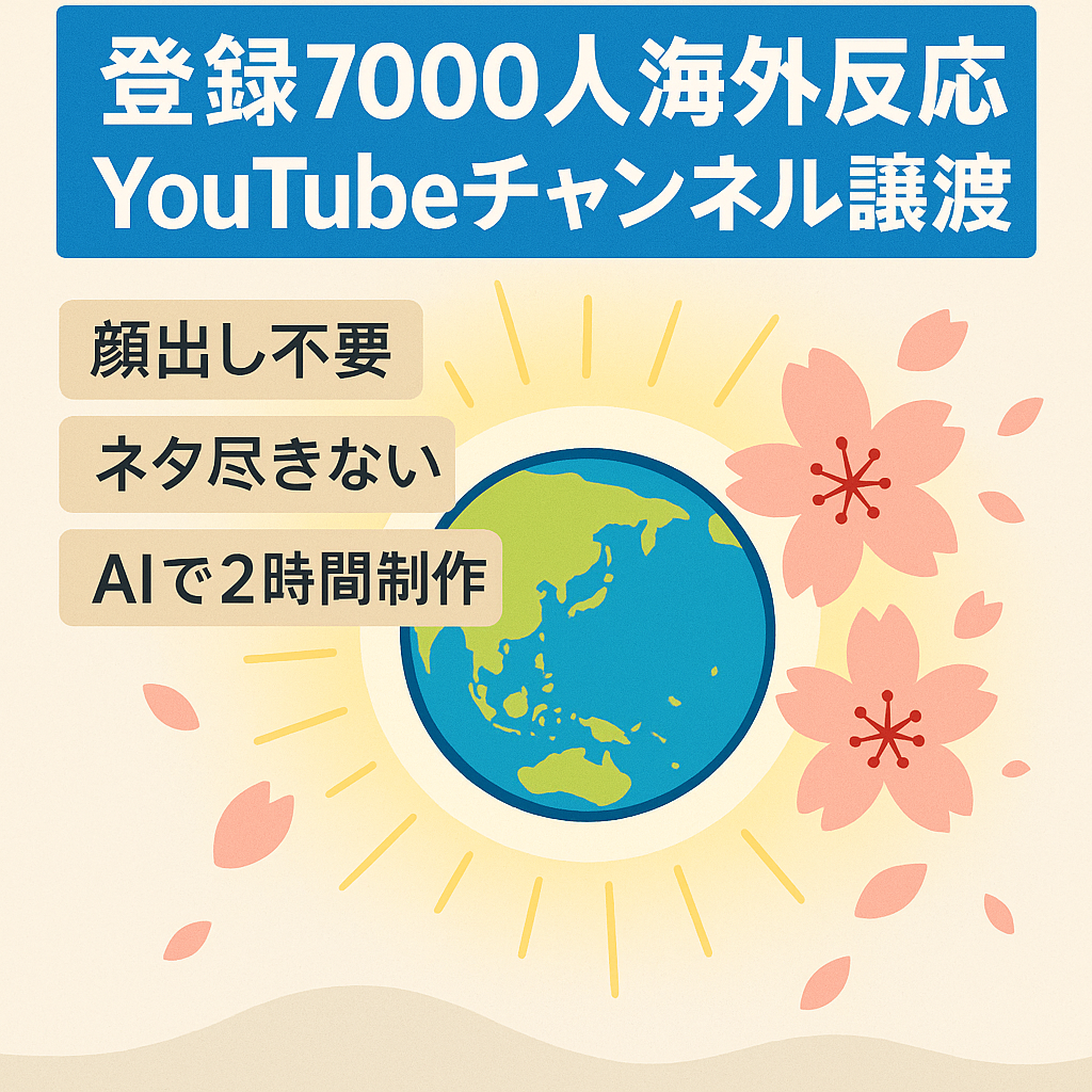 【チャンネル登録7000人超え】顔出し不要の海外の反応（日本称賛系）You Tubeチャンネルのアカウント譲渡【価格交渉歓迎】