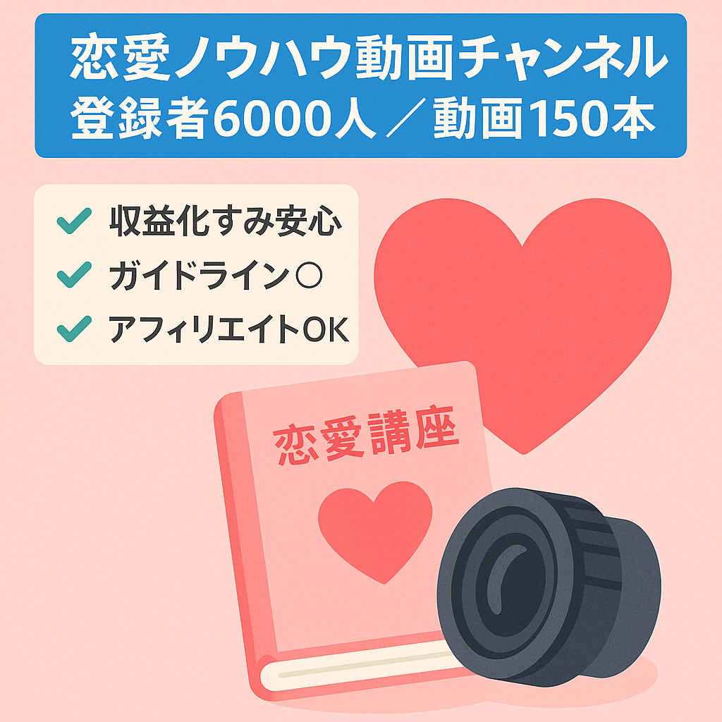 恋愛ノウハウ系チャンネル｜既存動画150本×登録者約6,000人