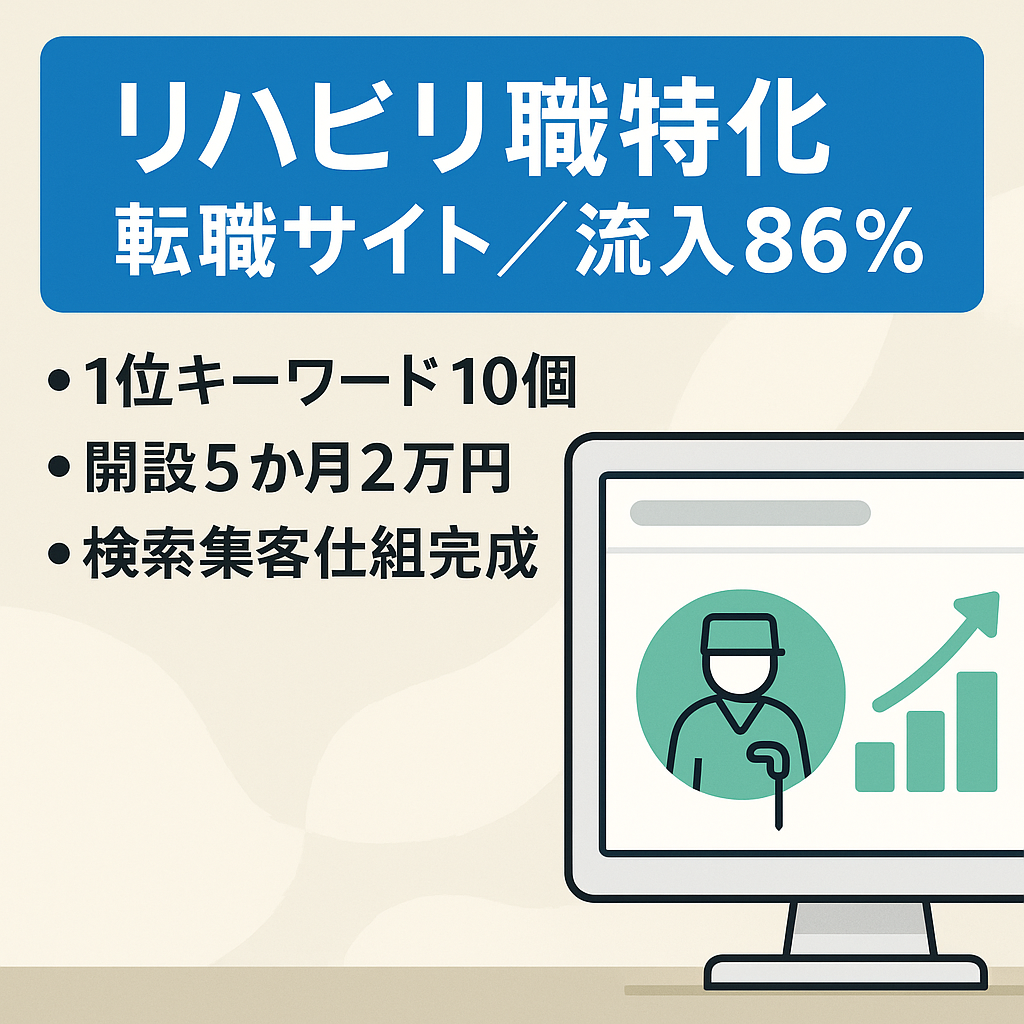 【早い者勝ち】オーガニック流入８６％！リハビリ職（PT/OT/ST）に特化した転職サイト