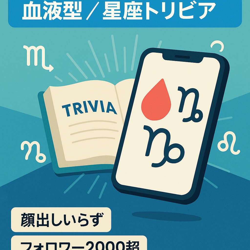 【最安値】【属人性なしで即運用可能】TikTok 2000人超え！血液型や星座の雑学チャンネル