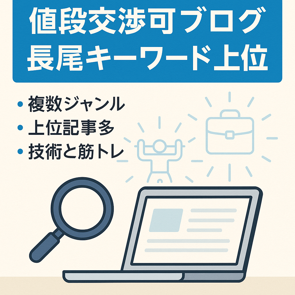 【値段交渉可】複数ジャンル(プログラミング、転職、ジム)ブログ！ロングテールKWで上位表示多数