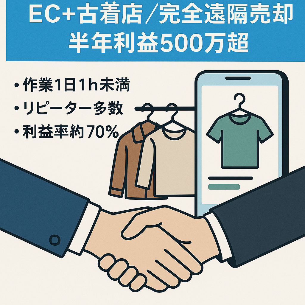 【半年間の営業利益500万円以上/完全遠隔可能/在庫250万円分】ECと古着店舗の売却