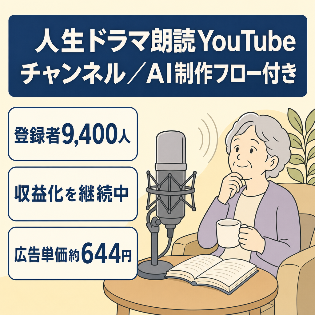 【収益化済・登録者9,400人】シニア向けドラマ朗読系YouTube｜AI制作フロー付き