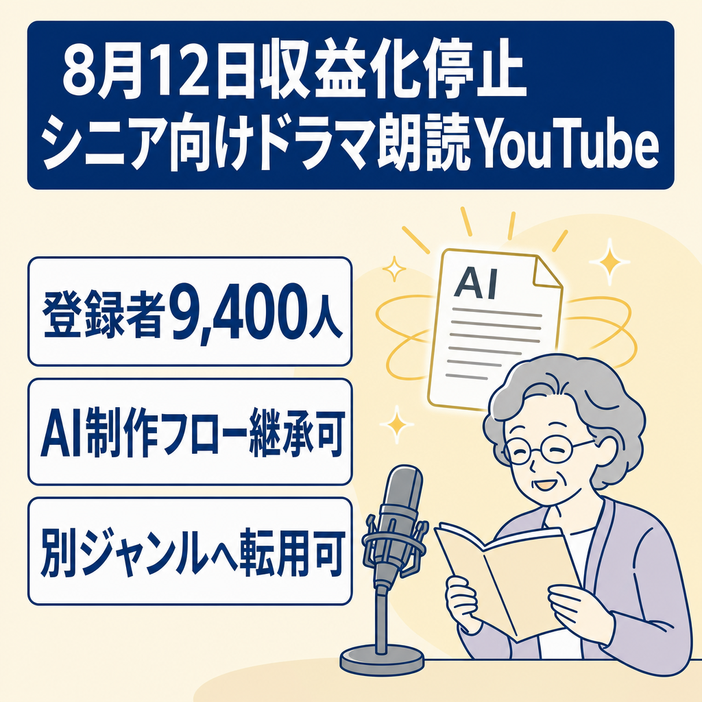【訳あり・登録者9,400人】シニア向けドラマ朗読系YouTube｜AI制作フロー付き