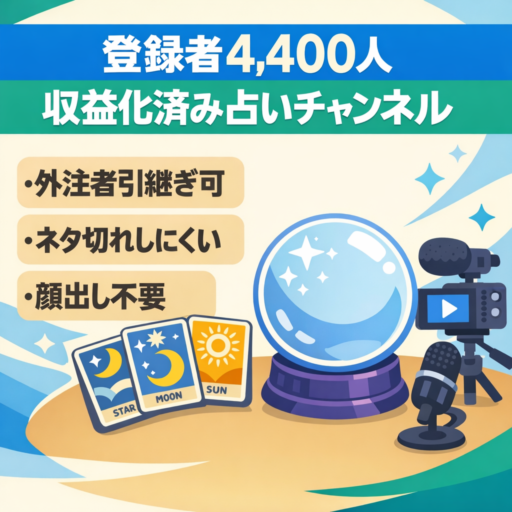 【登録者4,400人】YouTube収益化済み占いチャンネル/外注者さん譲渡可能