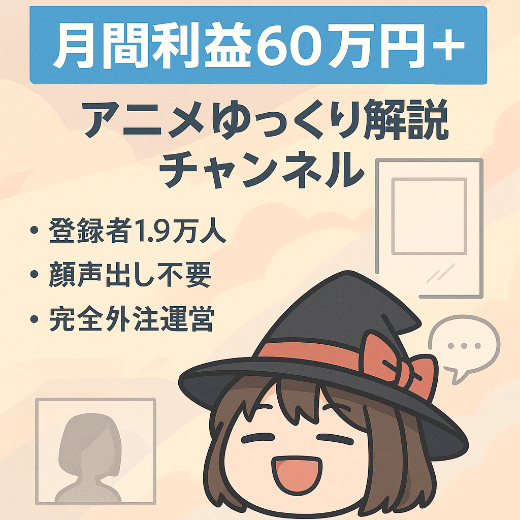 【月間利益60万円以上】某人気アニメのゆっくり解説系チャンネル（早期譲渡希望）