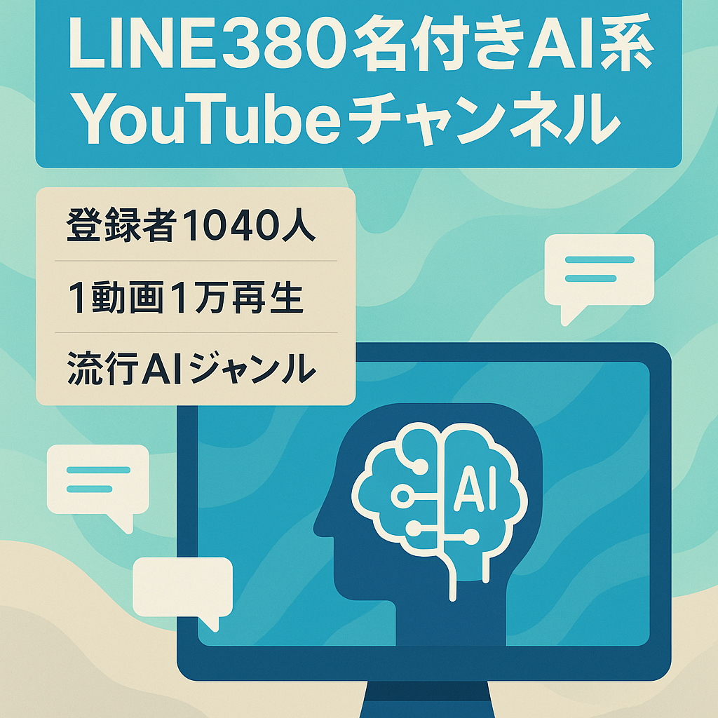 【公式LINEリスト380名付き】流行りのAI系Youtube 登録者1040人