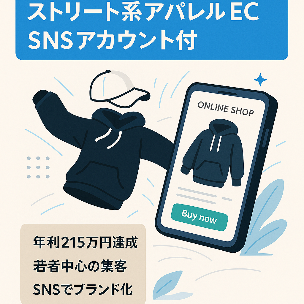 【年利２１５万円】ストリート系ファッション　アパレル商品販売　ECサイト　instagramアカウント＆公式LINE付　物販特化型
