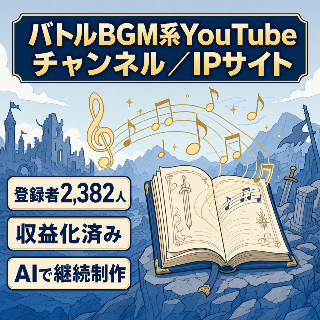【登録者2,382人・収益化済み】バトルBGM系YouTubeチャンネル＋オリジナルIPサイト一式