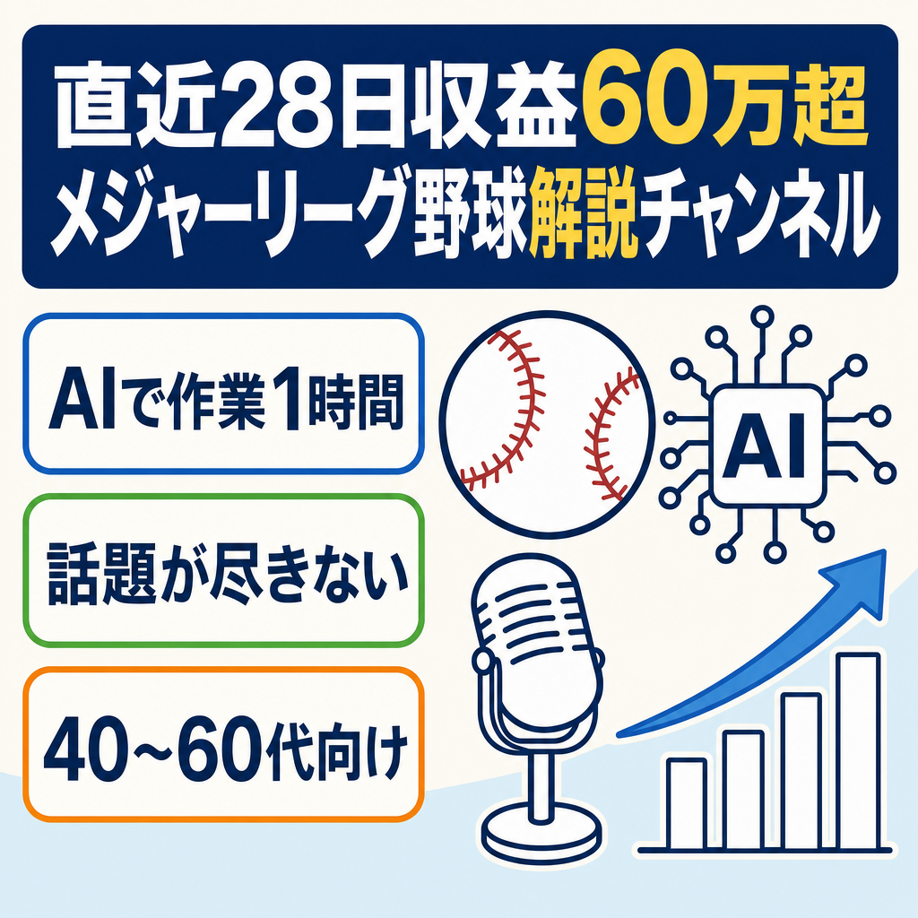 【直近28日収益60万超のCH】MLB解説チャンネル【属人性なしAI運営】