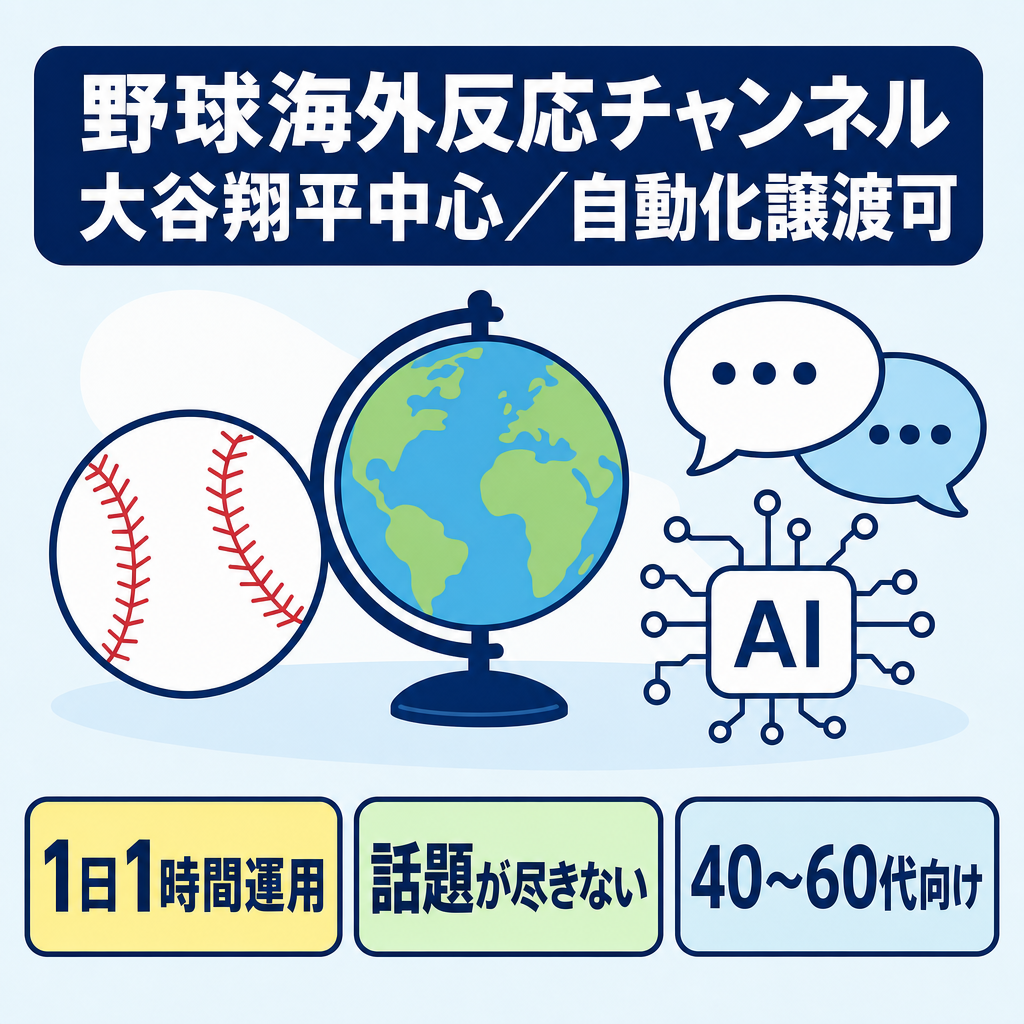 【1日1時間】大谷翔平中心 野球MLB海外の反応チャンネル【自動化一式譲渡も可】