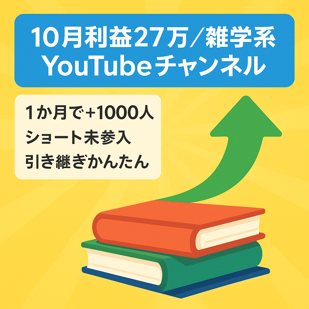 【10月27万:直近1ヶ月で＋1000人増】収益化済み／属人性なしの雑学系YouTubeチャンネル